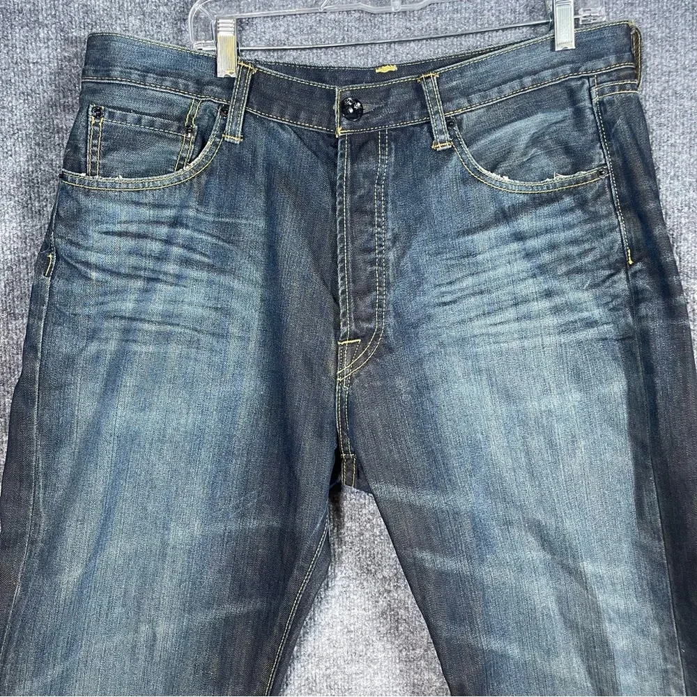 Ed Hardy Mens‎ 36X34  Yellow Logo Dark Wash Denim Distressed Designer Jeans Y2K